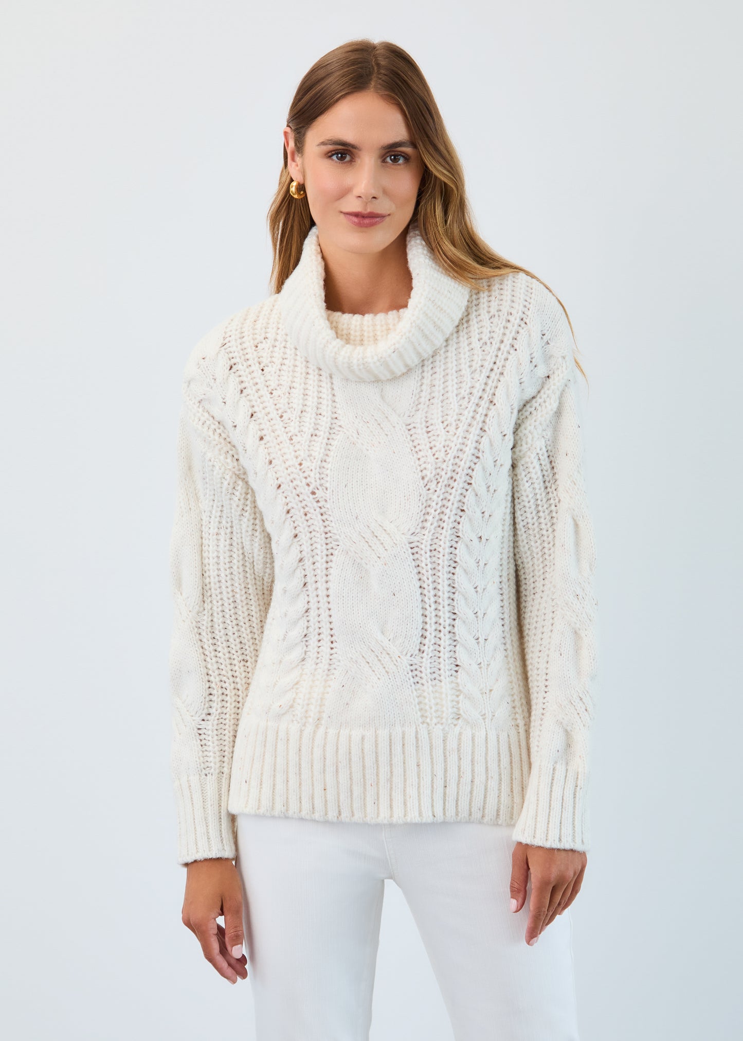 Cabled Cowl Neck Sweater
