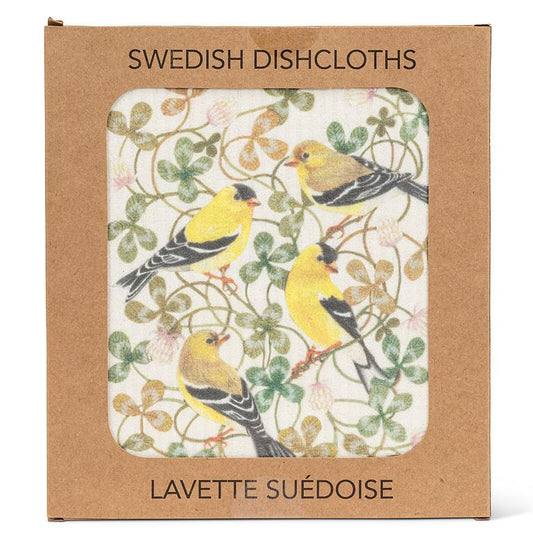 Yellow Finches & Clover Dishcloth