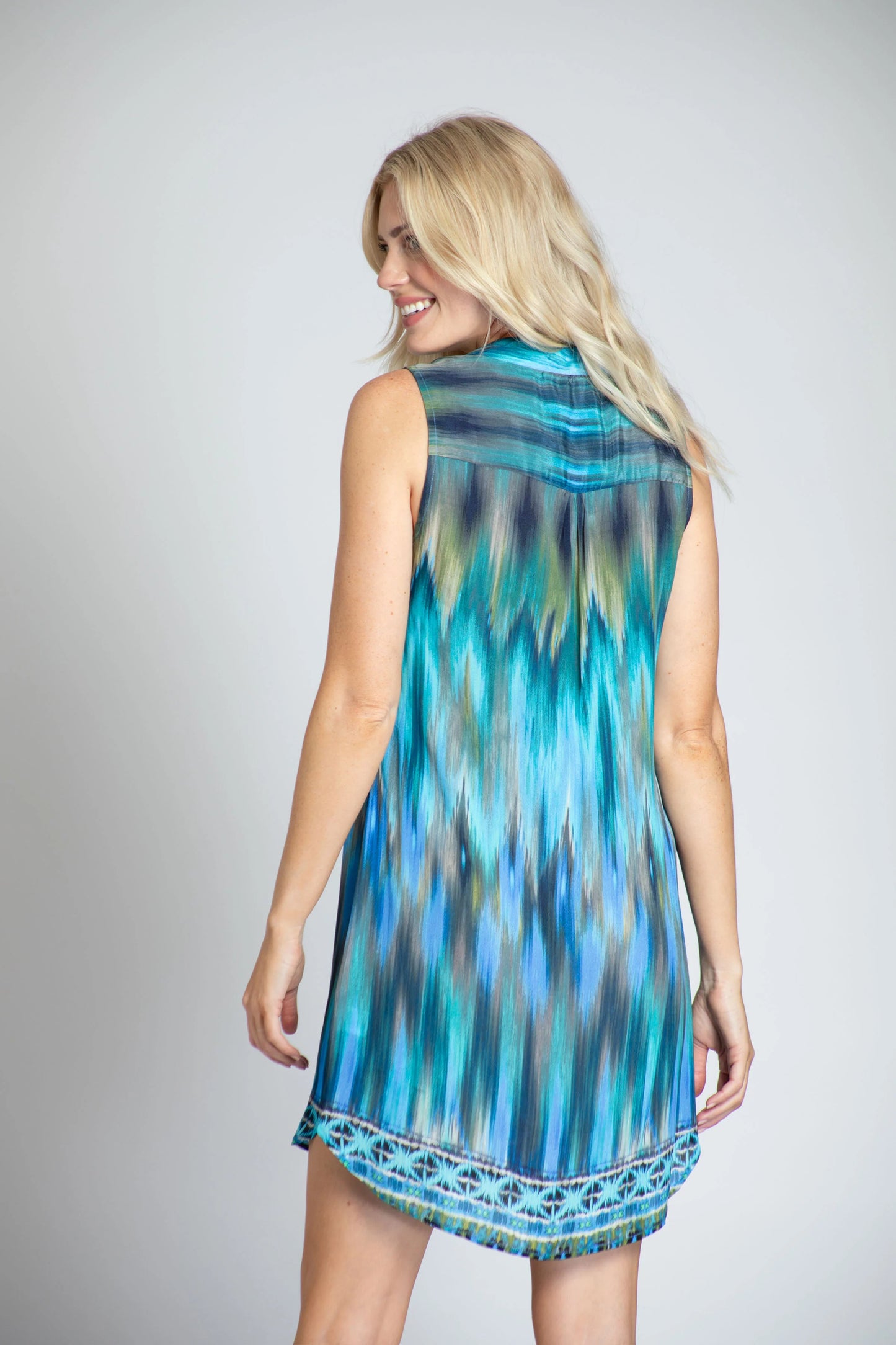 Sleeveless Water Stripe V-Neck Dress