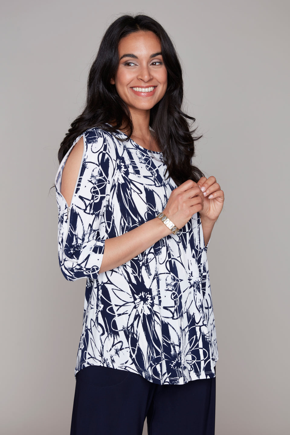 Navy Floral Top
