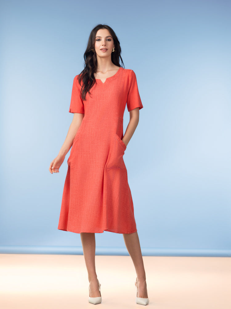 Short Sleeve Coral Dress