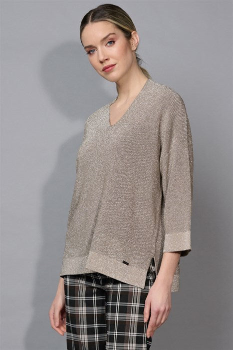 V-Neck Metallic Knit Sweater