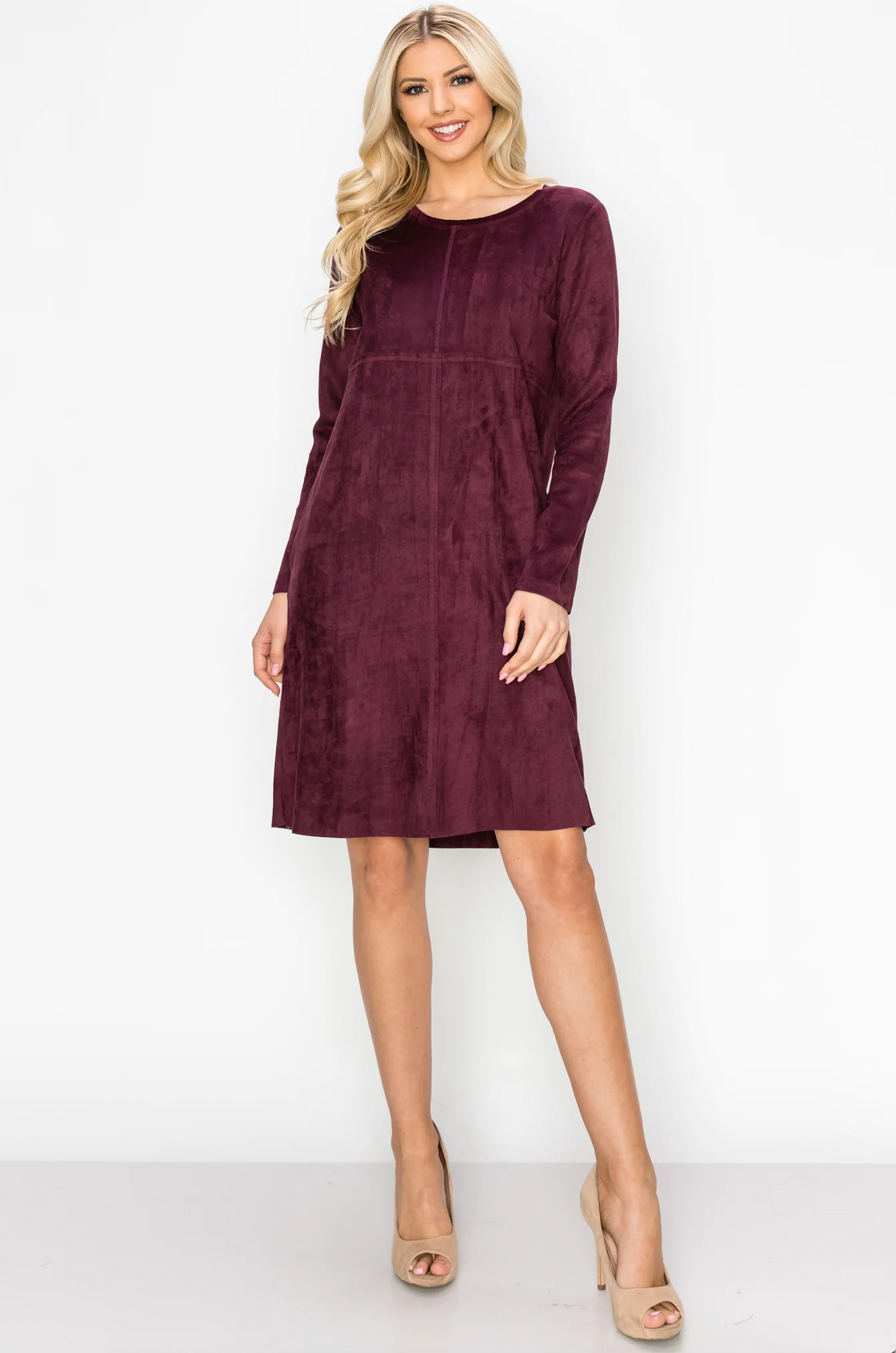 Aurora Suede Round Neck Dress with Pockets