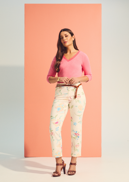 Mesh Trim V-Neck Top