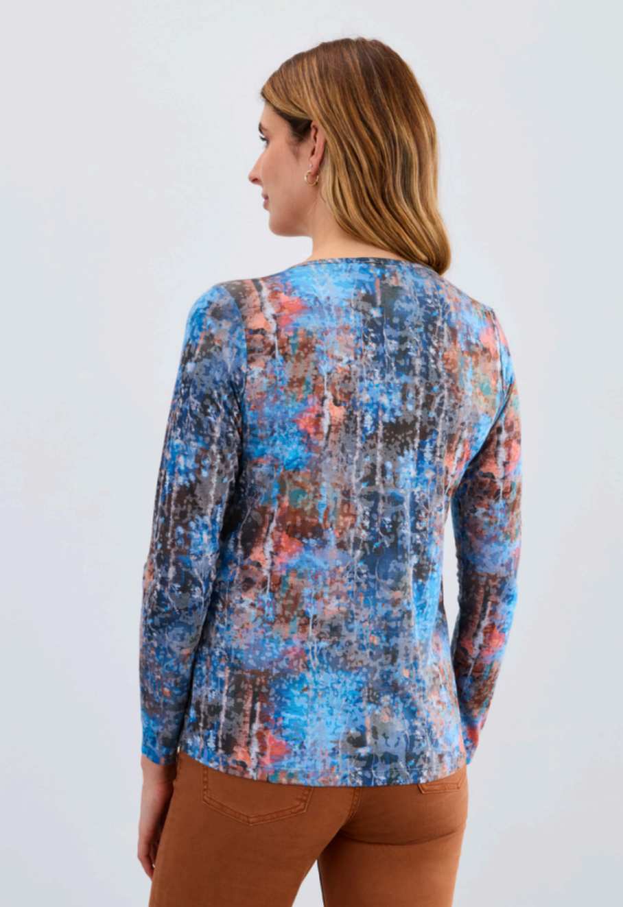 Long Sleeve Printed V-Neck Top