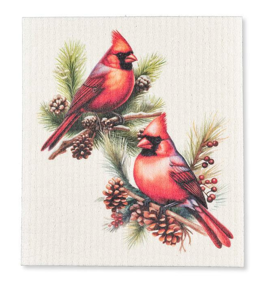 Cardinals & Pine Cones Dishcloth