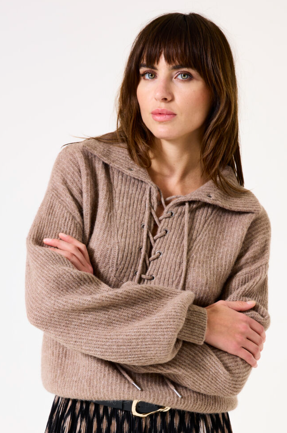 Lace-Up Knit Sweater