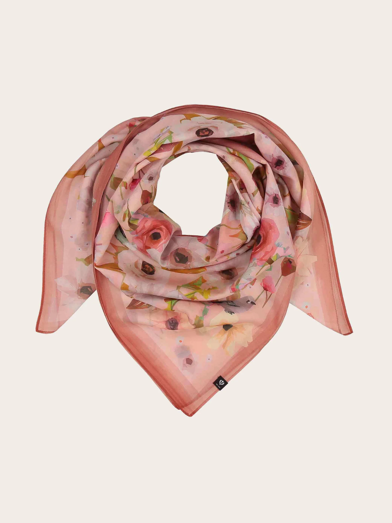 Square Silk Scarf with Flowers and Birds