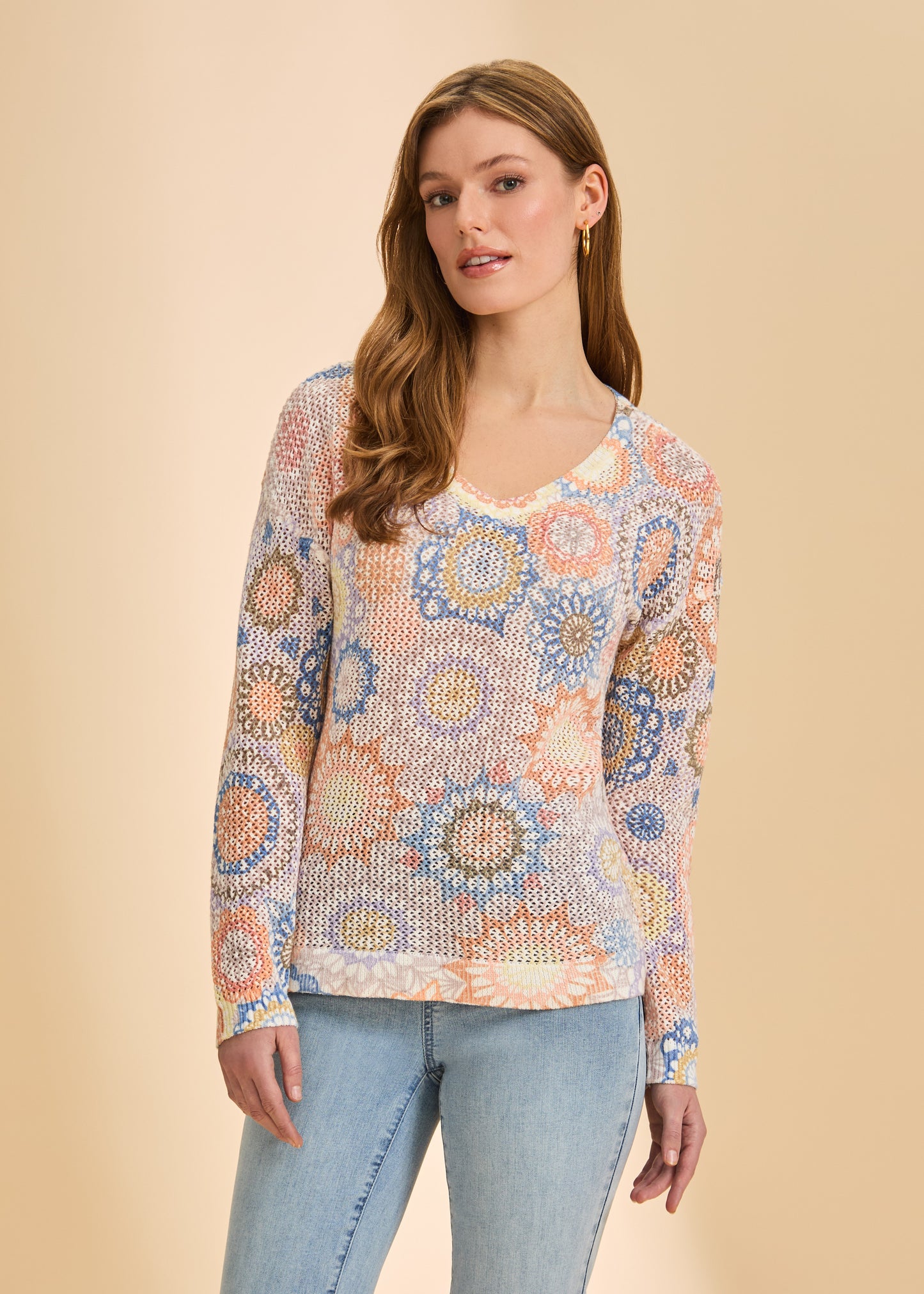 V Neck Printed Sweater