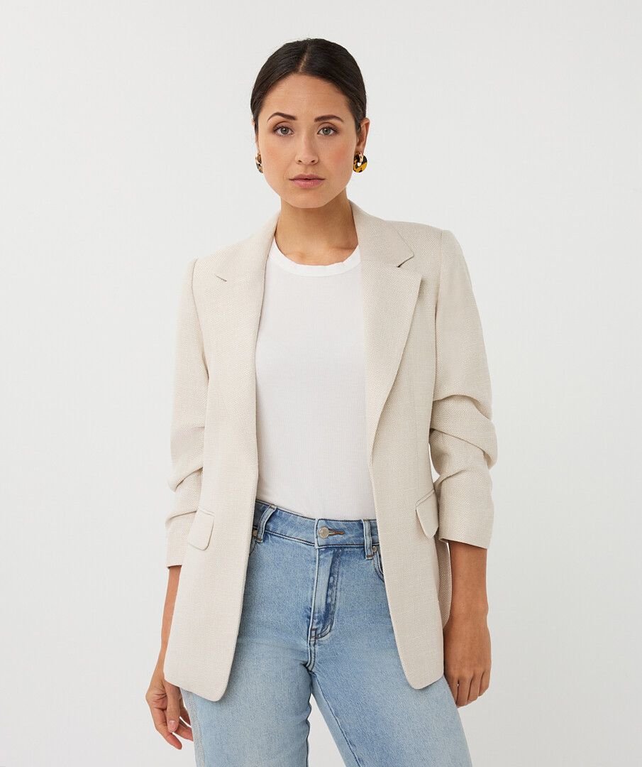 Linen Blazer with Rouched Sleeve