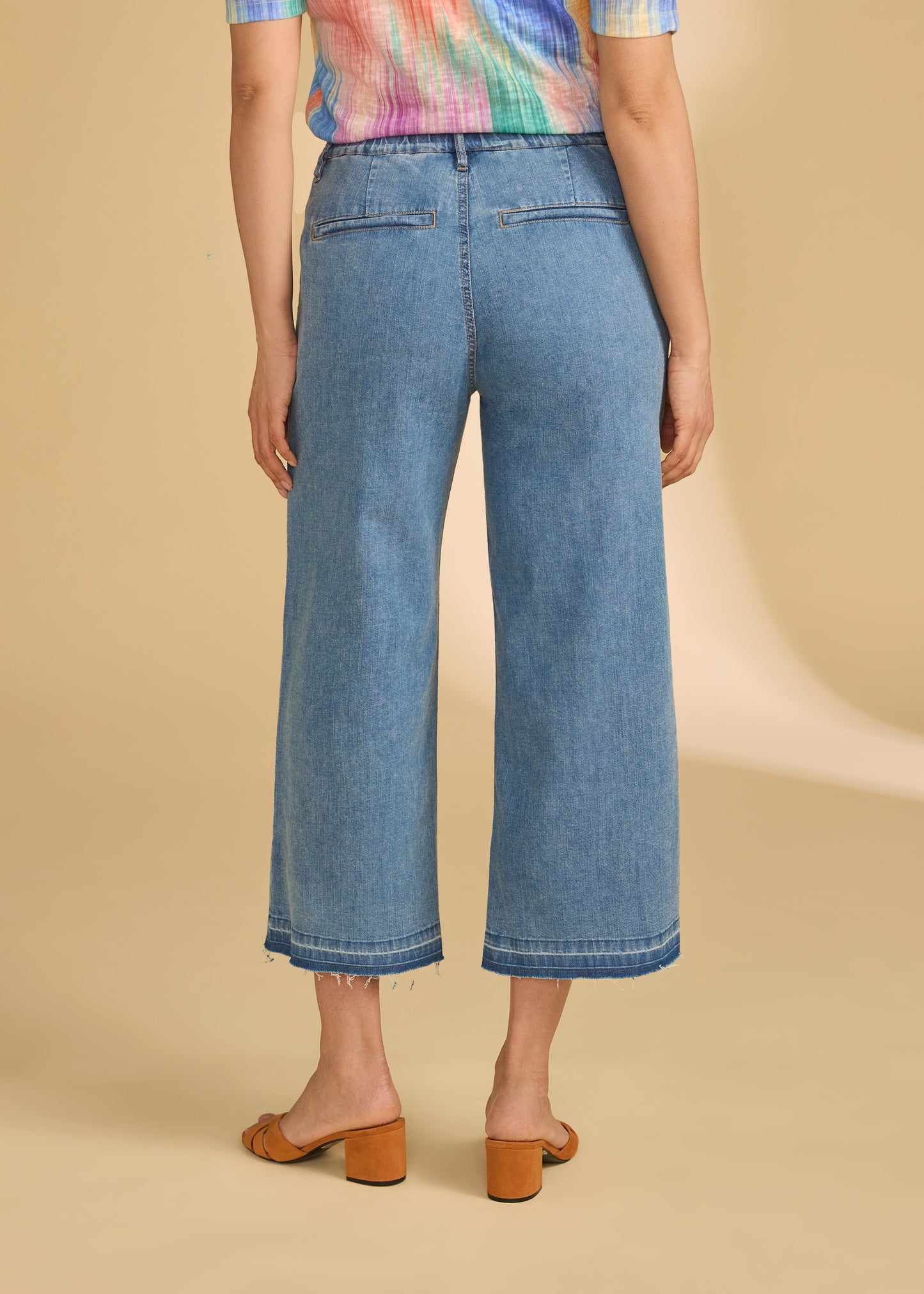 Pull-On Wide Crop Trouser Denim, Medium Wash