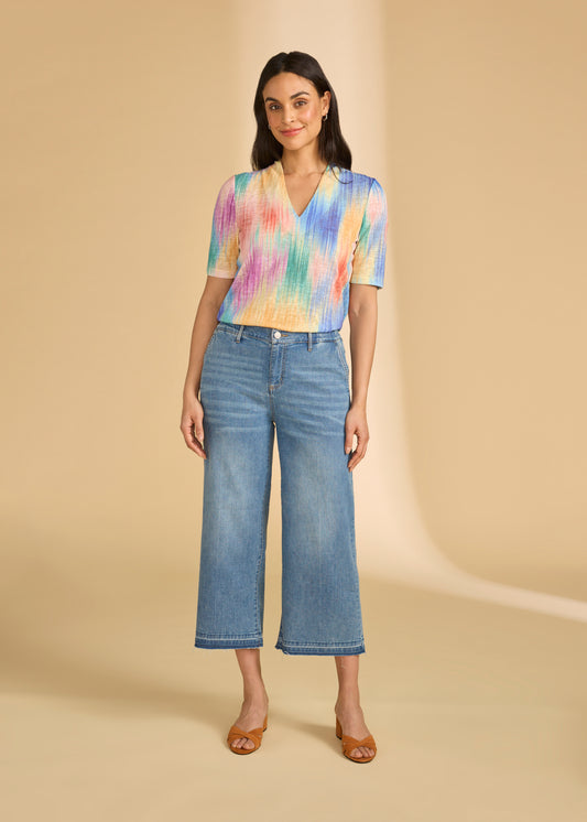 Pull-On Wide Crop Trouser Denim, Medium Wash