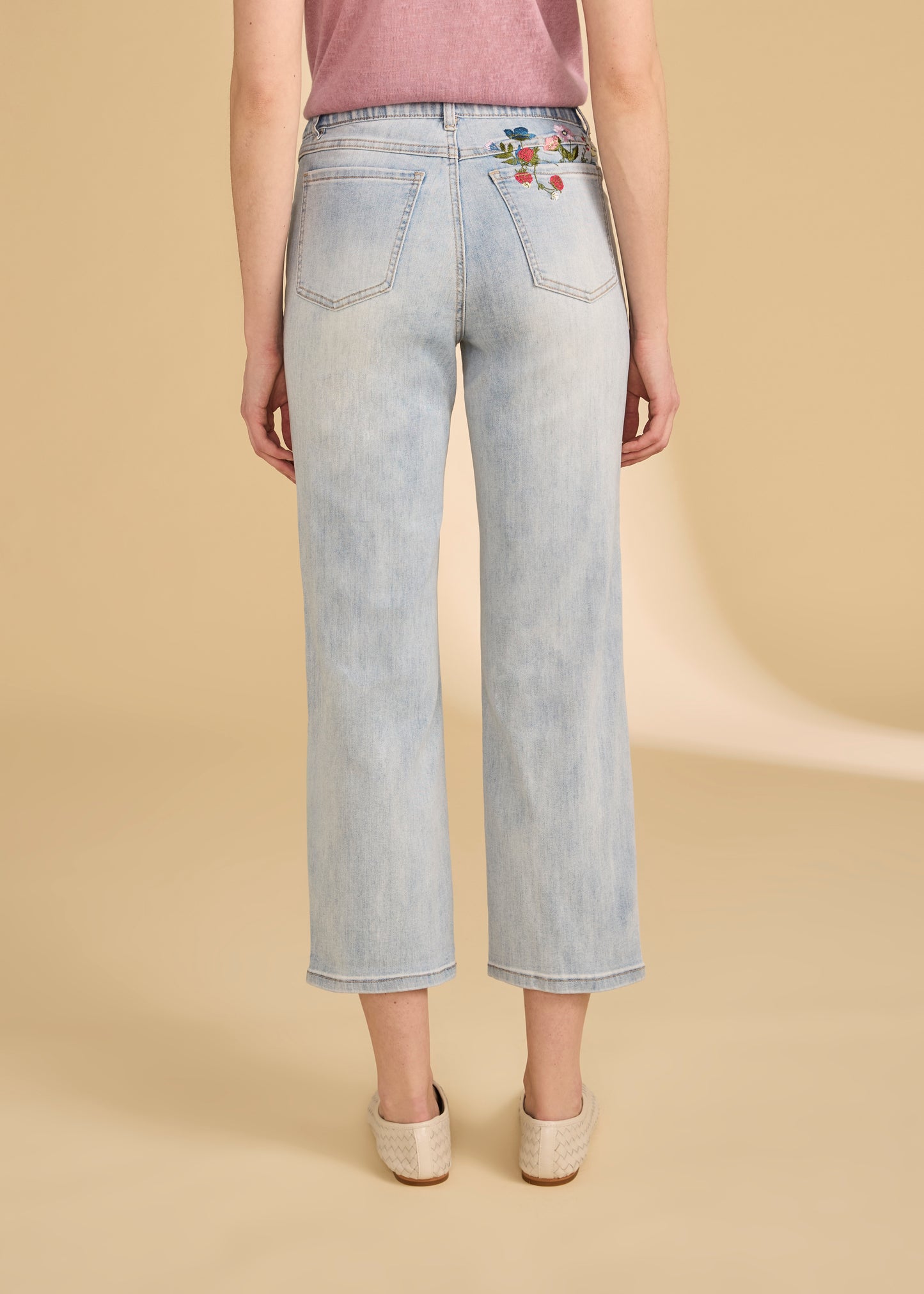 Pull-On Straight Crop Denim, Light Wash