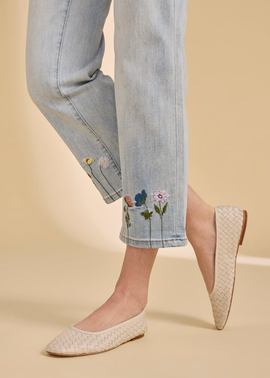 Pull-On Straight Crop Denim, Light Wash
