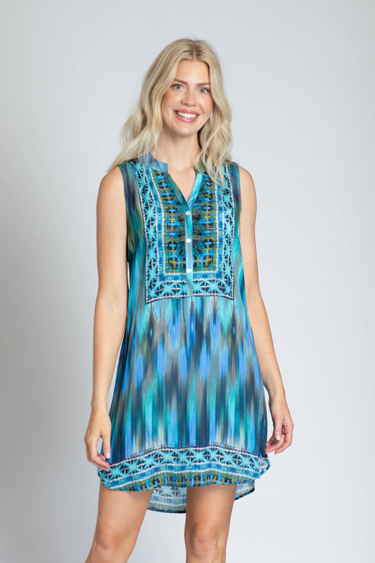 Sleeveless Water Stripe V-Neck Dress