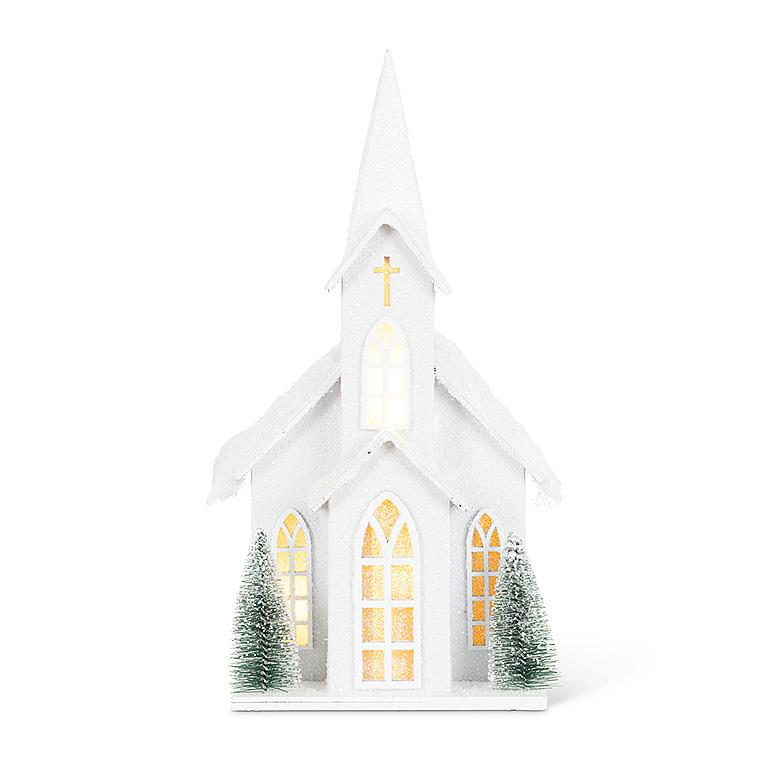 Medium Snowy Church W/ LED Lights