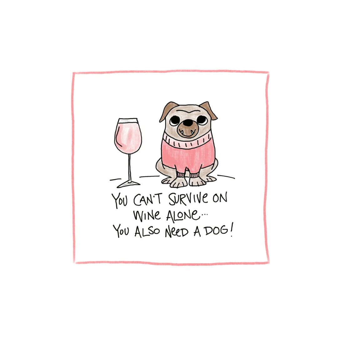 Wine & Dog  - Greeting Card