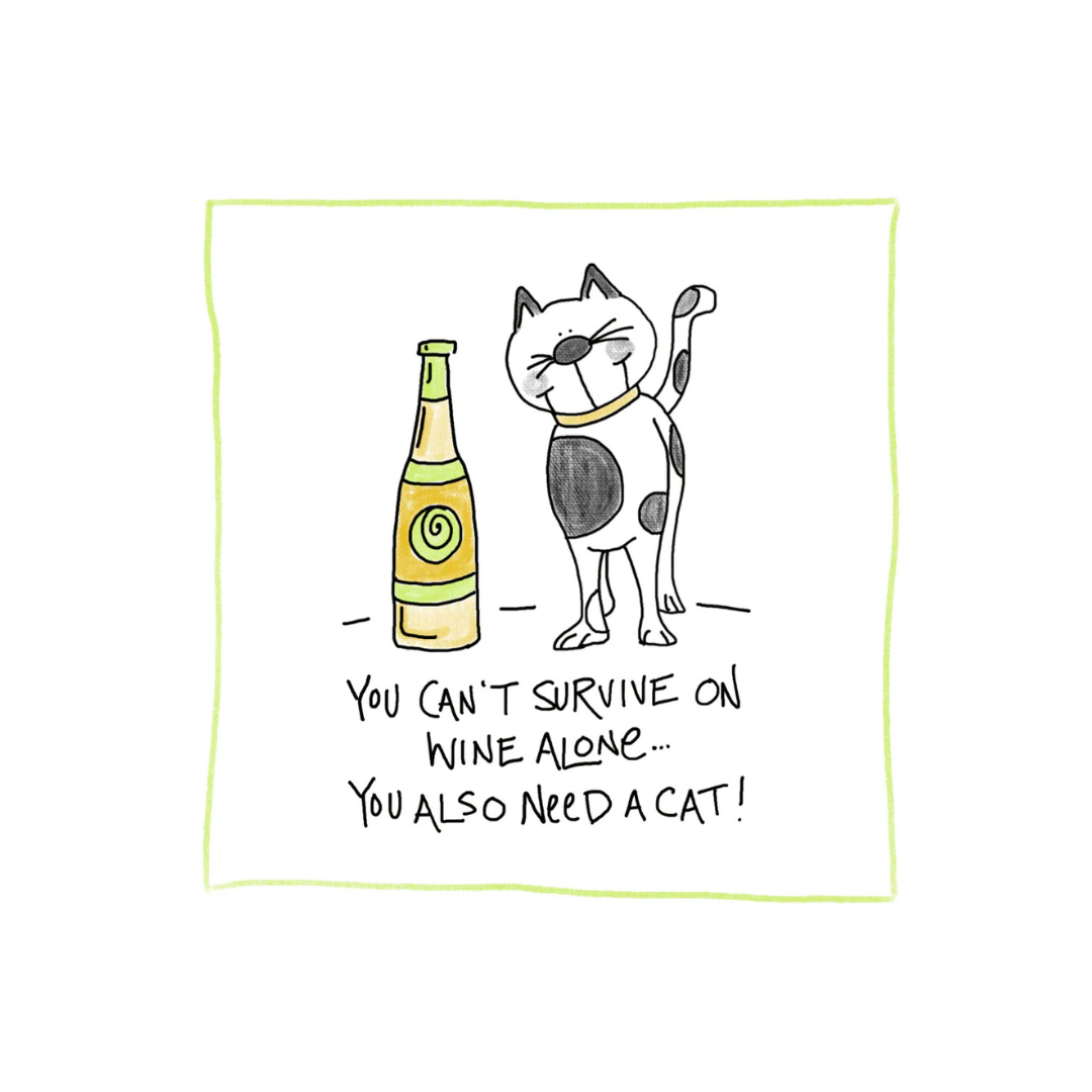 Wine & Cat  - Greeting Card