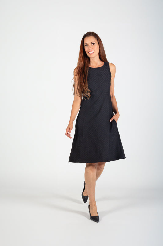 Black Tonal Brocade A-Line Dress