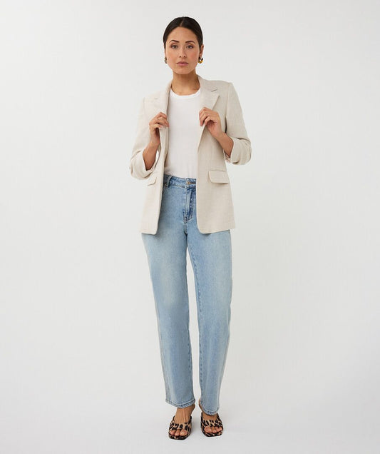 Linen Blazer with Rouched Sleeve