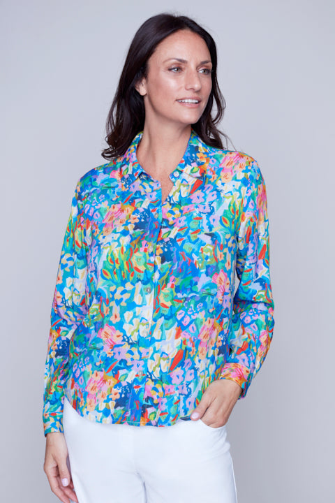 Abstract Multi Long Sleeve Blouse