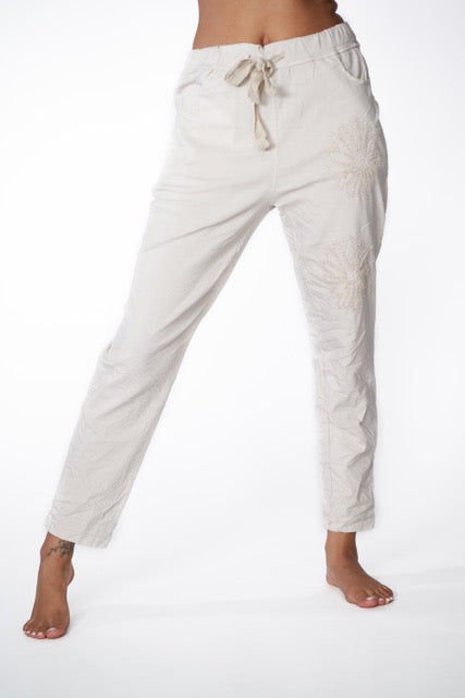 Flower Embroidery Pants