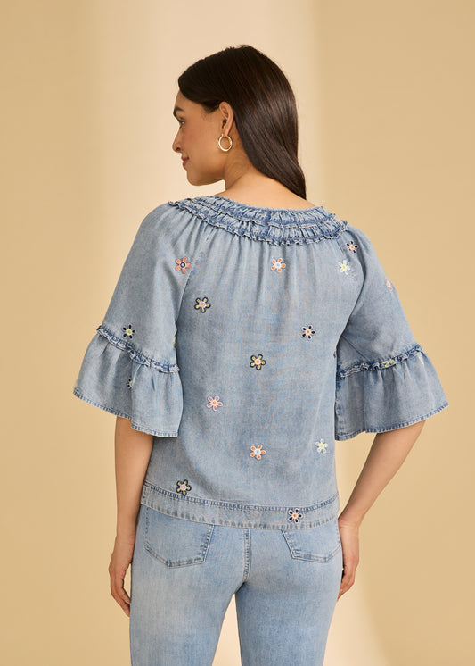 Ruffle Denim Top