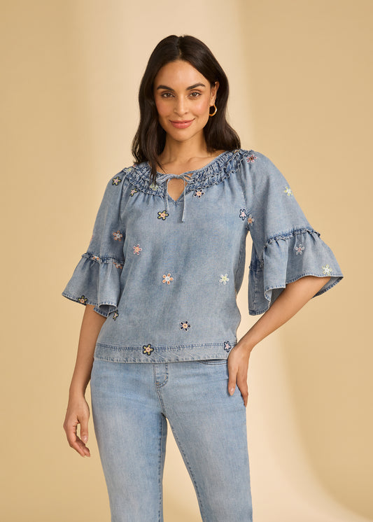 Ruffle Denim Top