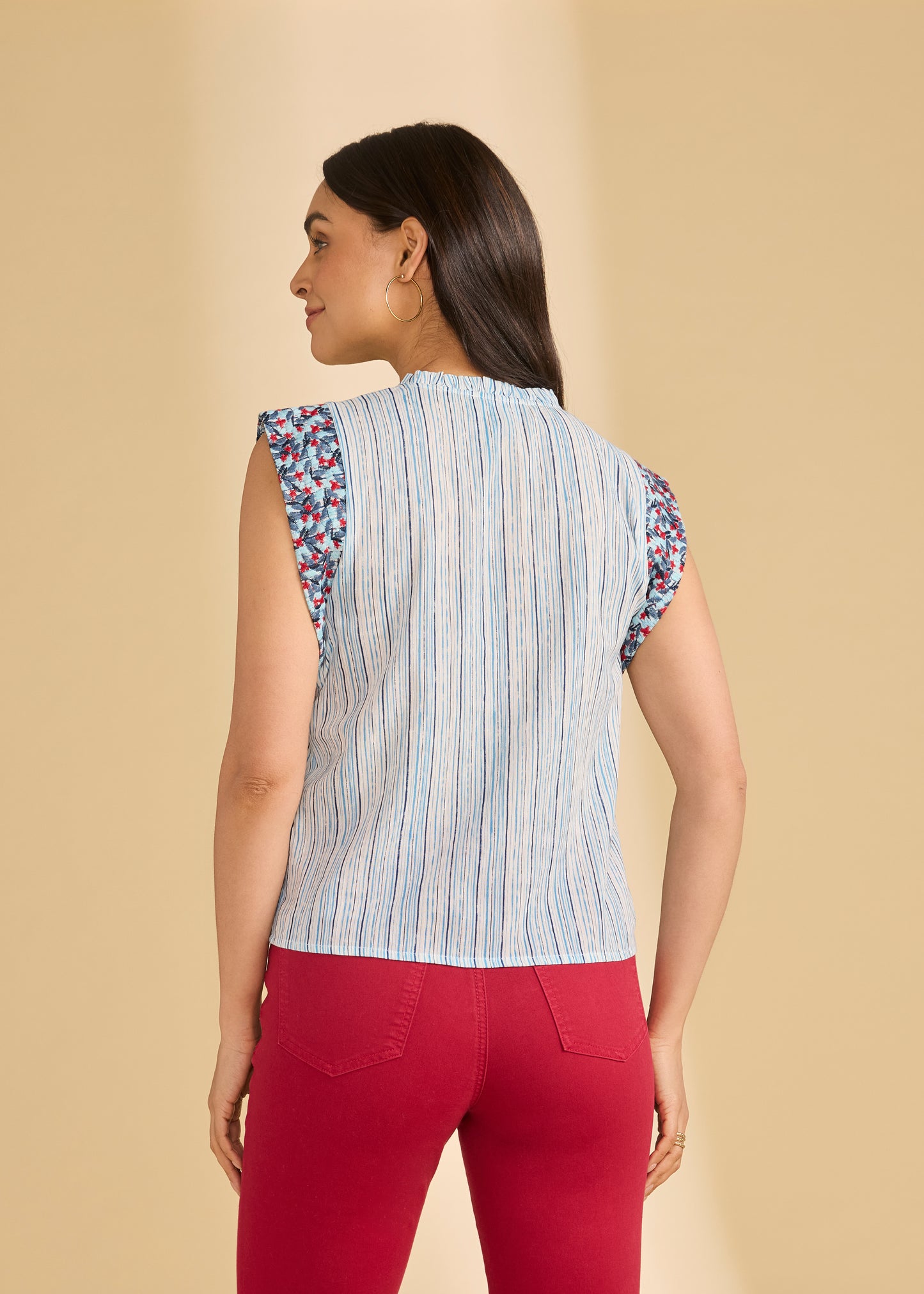 Embroidered Flutter Sleeve Top