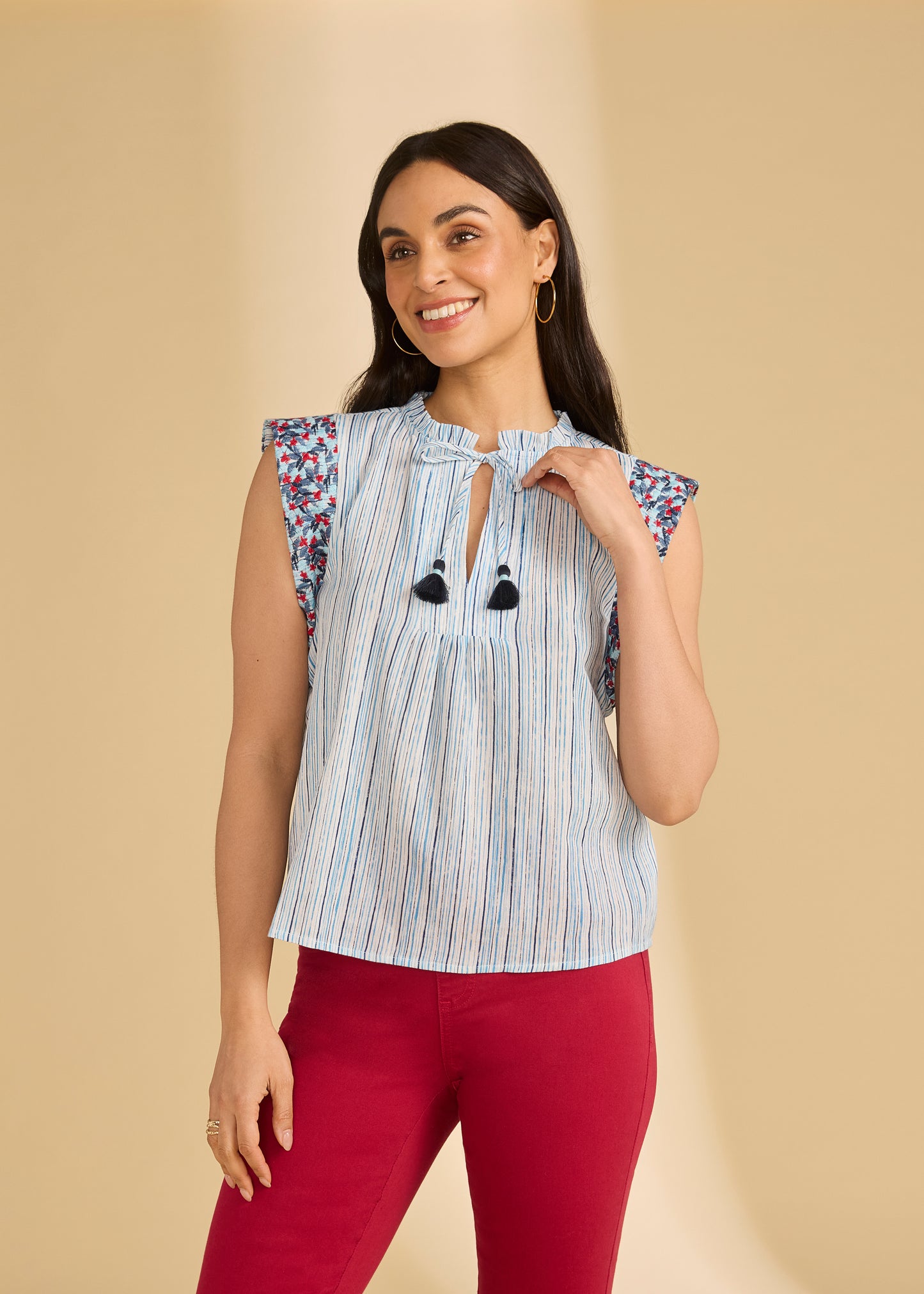 Embroidered Flutter Sleeve Top