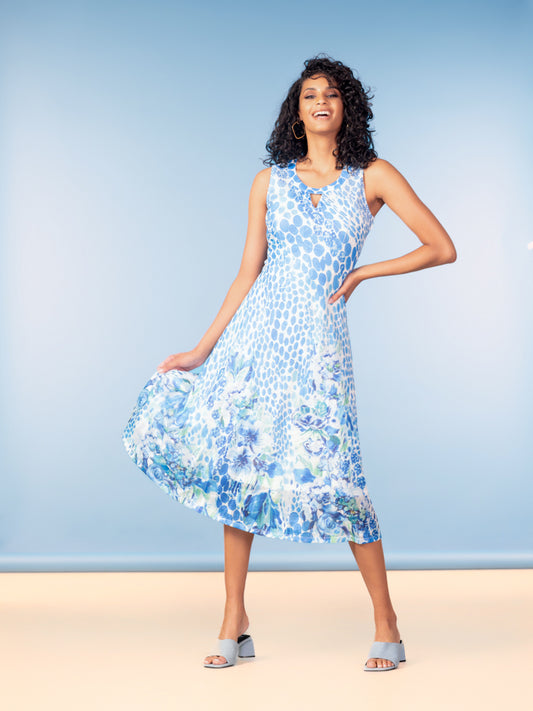 Blue Sleeveless Dress With Keyhole