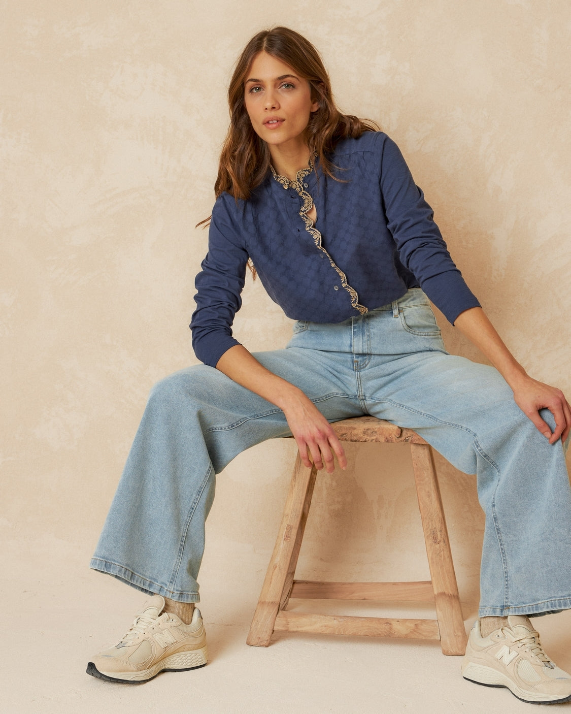 Contrast Embroidery Blouse