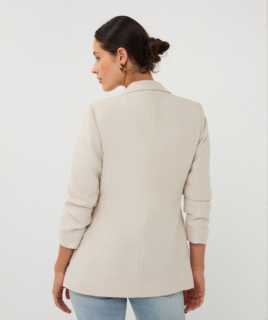 Linen Blazer with Rouched Sleeve