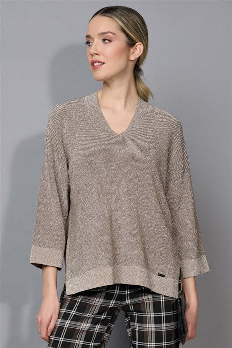 V-Neck Metallic Knit Sweater
