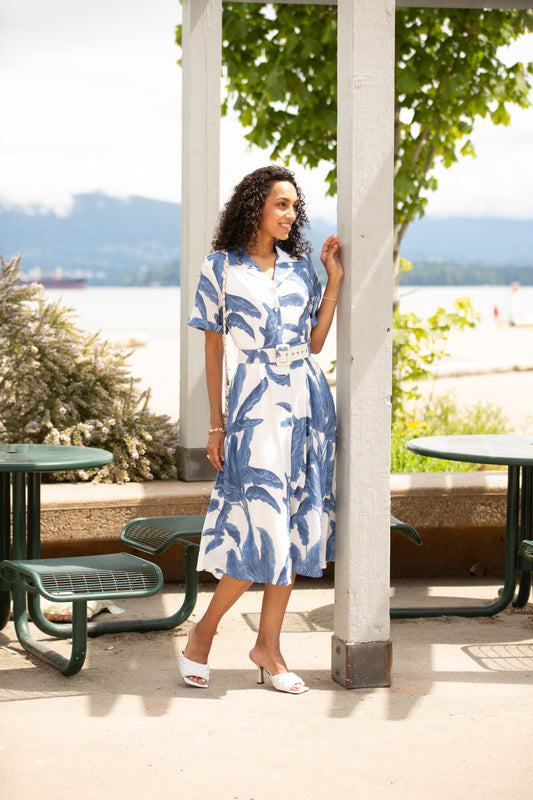 Leaf Printed Shirt Dress