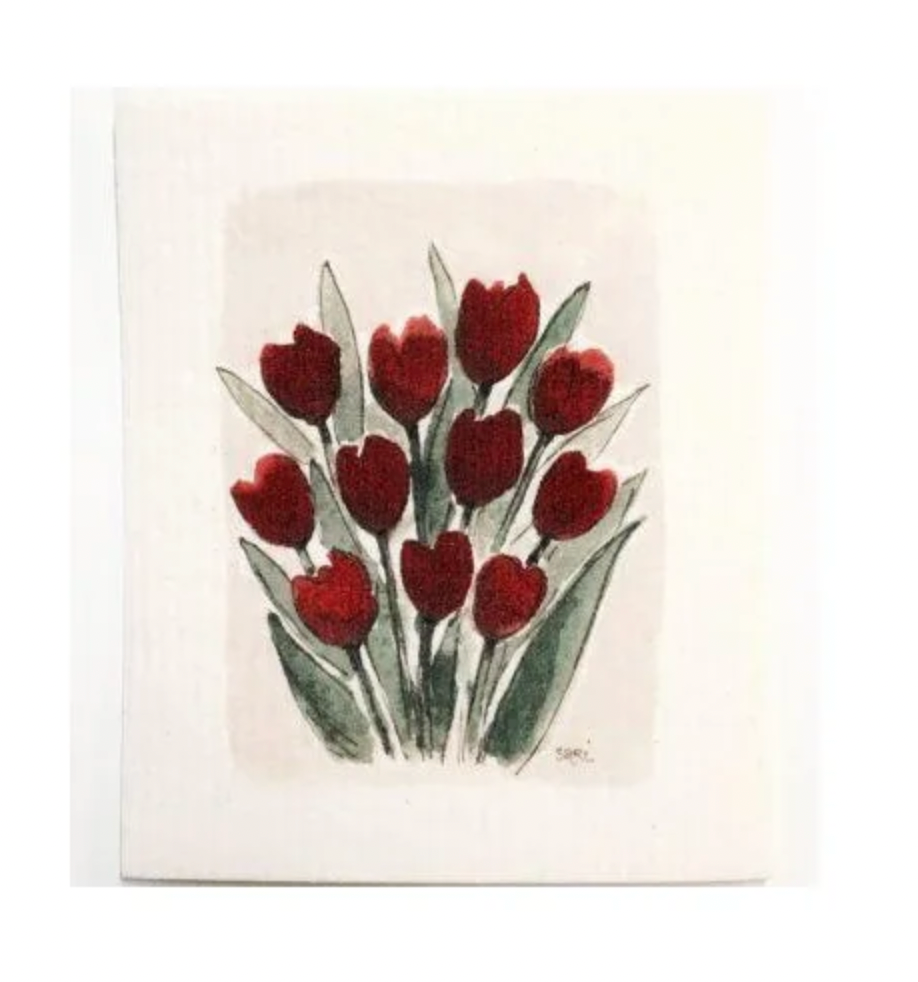 Red Tulips Dish Cloth