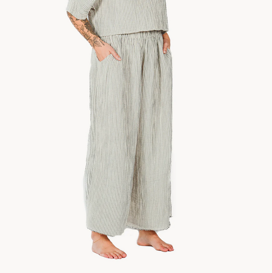 Striped Crinkle Cotton Palazzo Pant