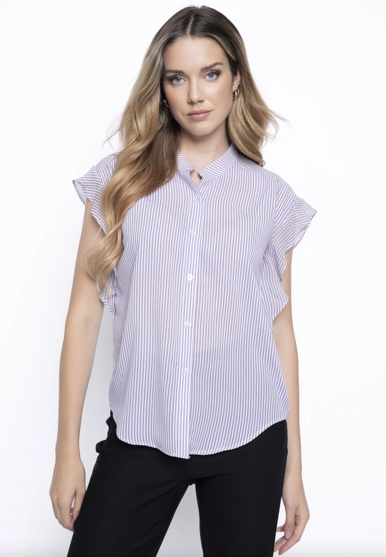Ruffle Button-Front Blouse