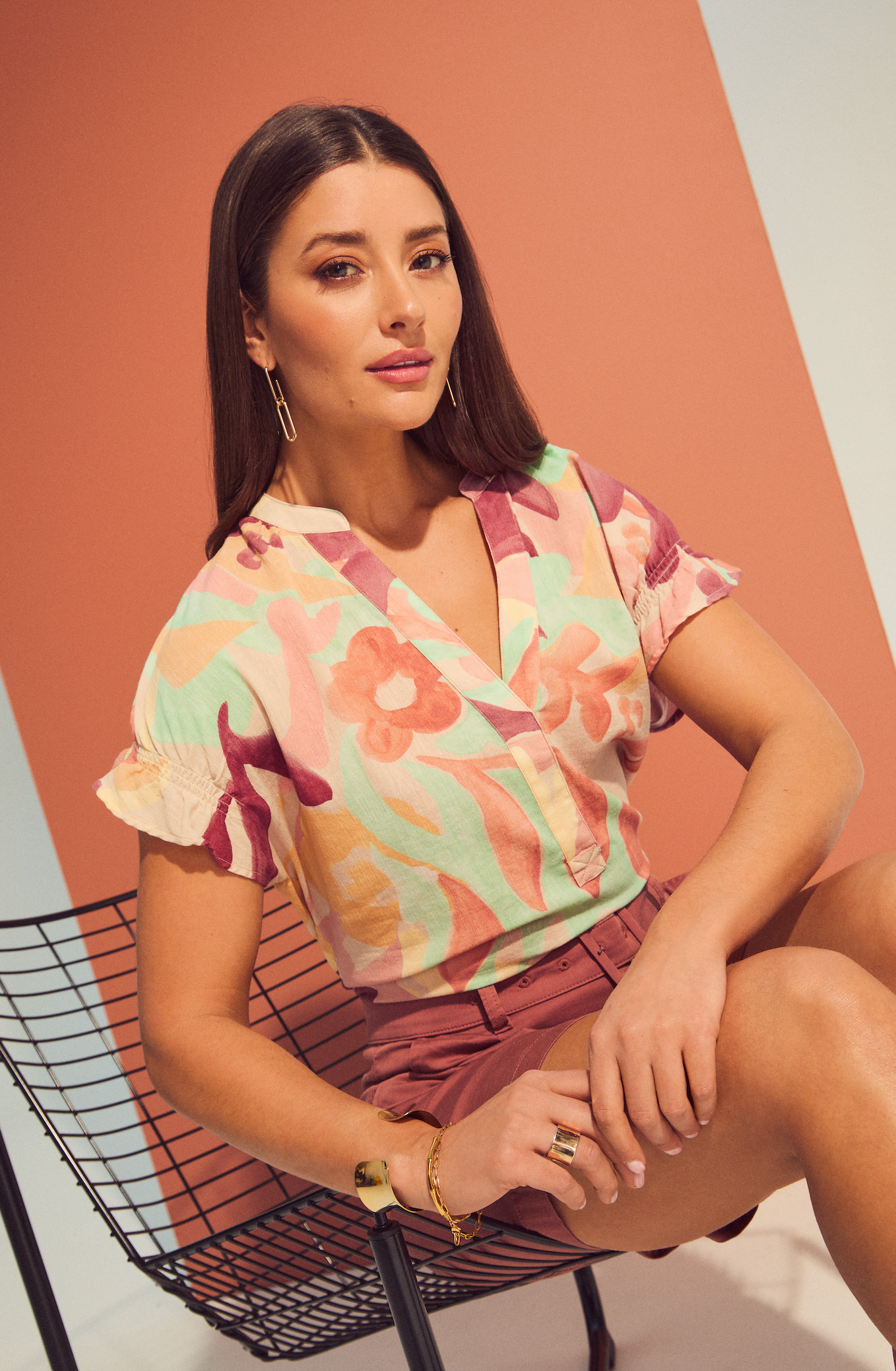 Crinkle Printed Top, Camo Floral