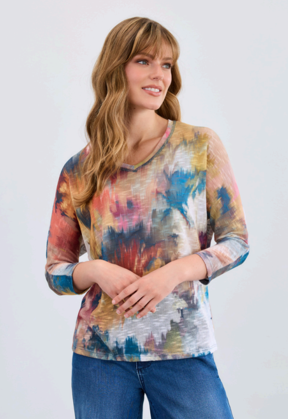 Fall Bouque Dolman V-Neck Top