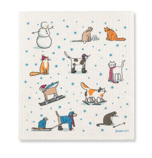 Winter Sports Cats Dishcloth