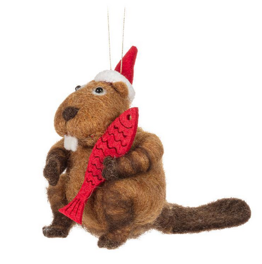 Beaver with Hat & Fish Ornament