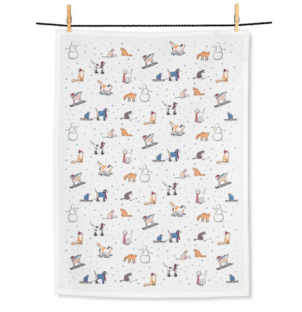 Winter Sports Cats Kitchen Towel