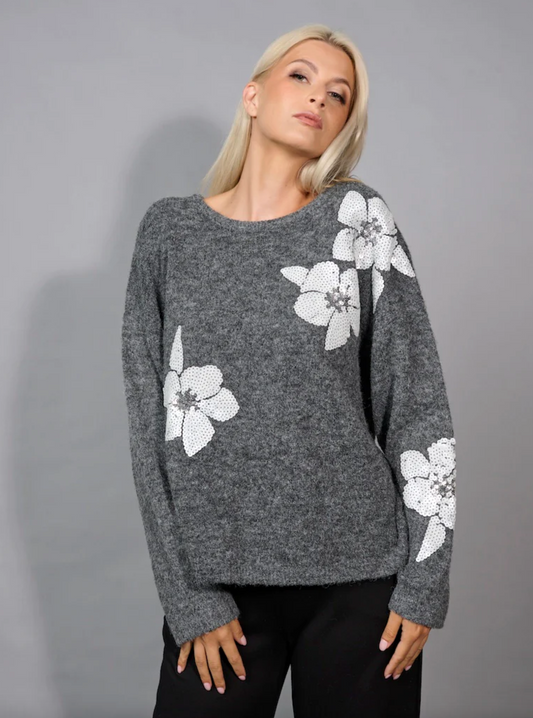 Floral Sequin Sweater