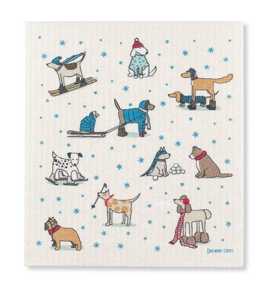 Winter Sports Dogs Dishcloth