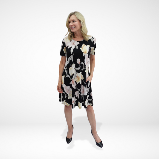 Short Sleeve Petal Print Dress