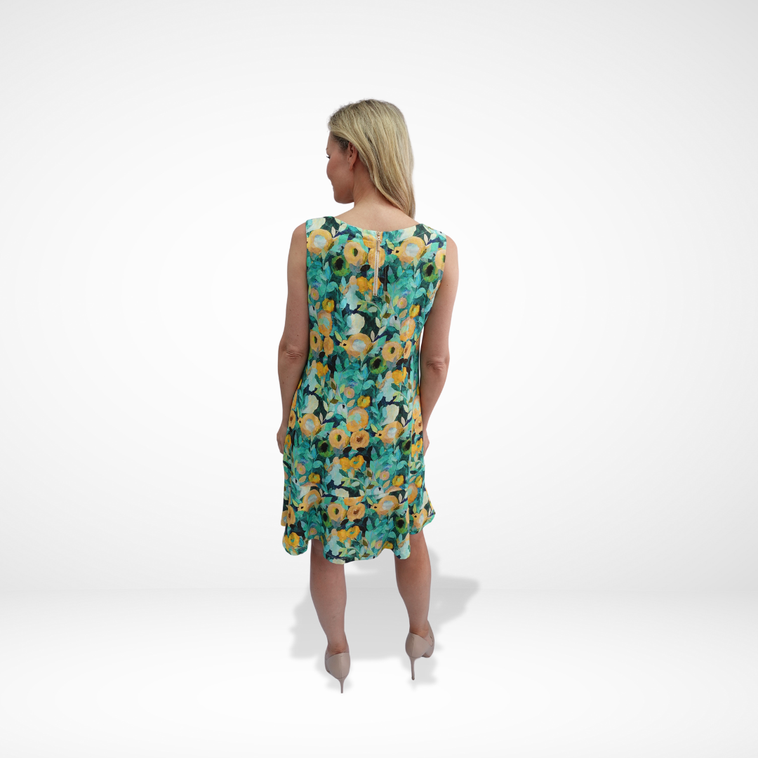 Sleeveless Linen Print Dress