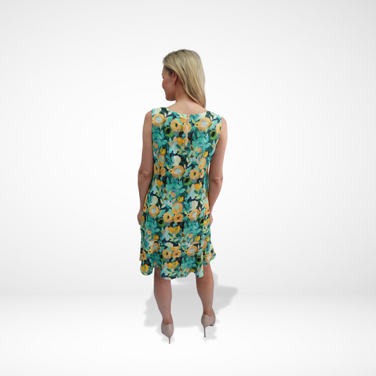 Sleeveless Linen Print Dress